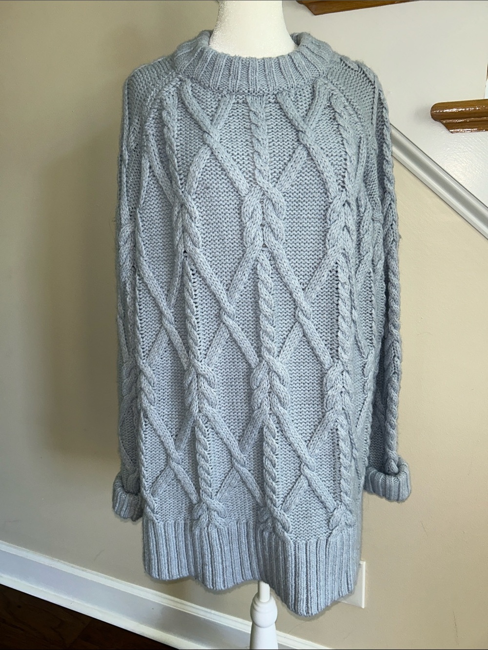 H&M Cable Knit Sweater Tunic - Light blue.  30” Length. Good condition. Size M
